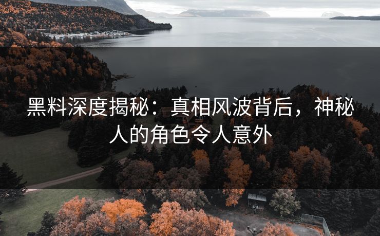 黑料深度揭秘：真相风波背后，神秘人的角色令人意外